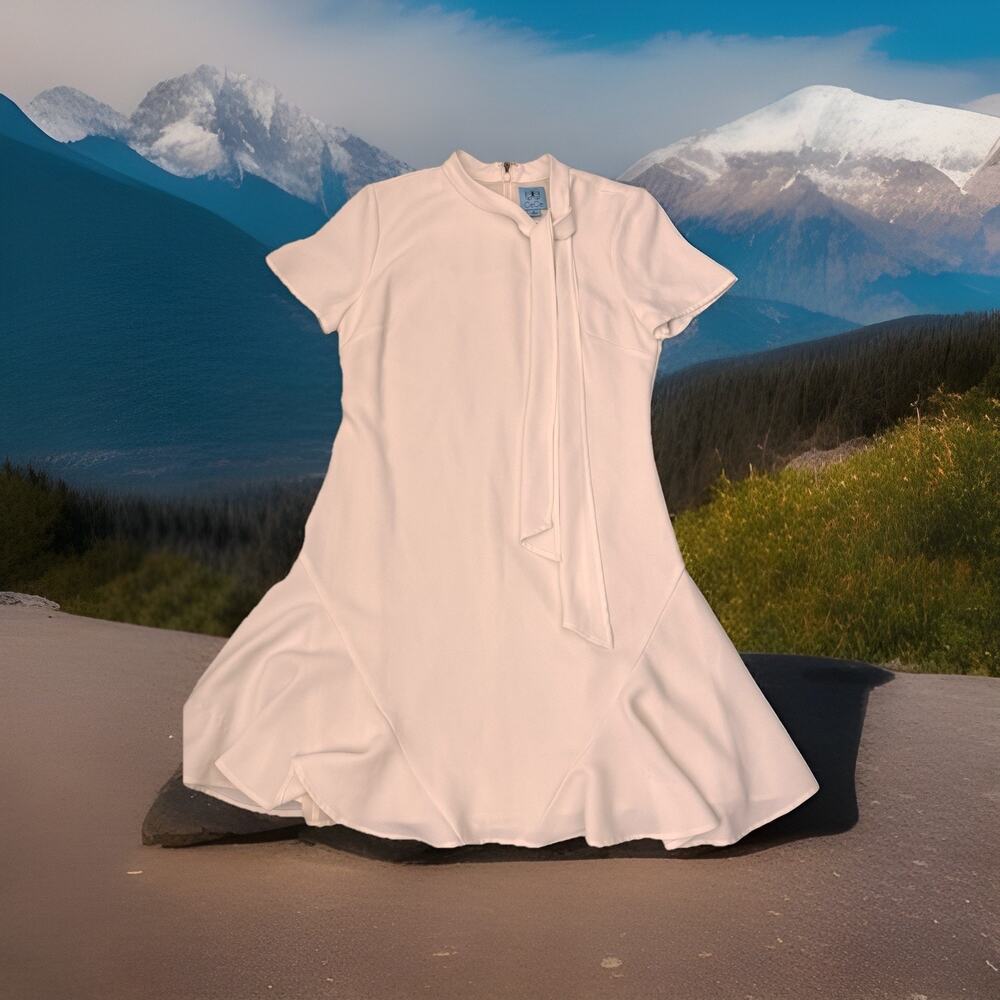 Cece Women’s White Bow Neck A-Line Short Sleeve Dress Size 6